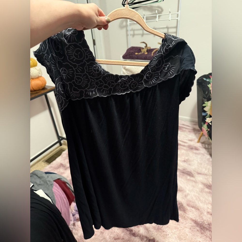 Kimchi Blue Black Velvet Dress with Floral Design